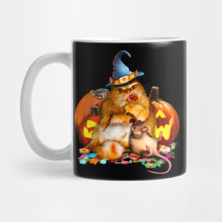 Halloween Fat Cat and Rat eat sweets No Text Mug